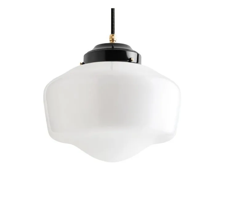 Suspension, Schoolhouse, art deco, noir, opalin, Ø25,5cm, H19cm - Zangra