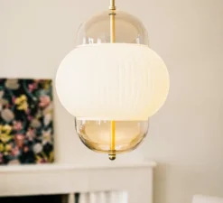 Suspension, Shahin XL, Opal, doré, transparent, Ø38cm, H65cm - Design by us