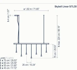 Suspension, Skybell Linear S/7L/20, noir, LED, 2700K, 2604lm, L182cm, H75cm - Bover