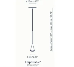 Suspension, Skybell Plus S/1L (encastré), noir, LED, 2700K, 500lm, Ø12cm, H200cm - Bover