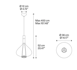 Suspension, Sky-Fall large sans rosace, glossy smoke, LED, 2700K, 1815 lm, Ø36cm, H52cm - Lodes