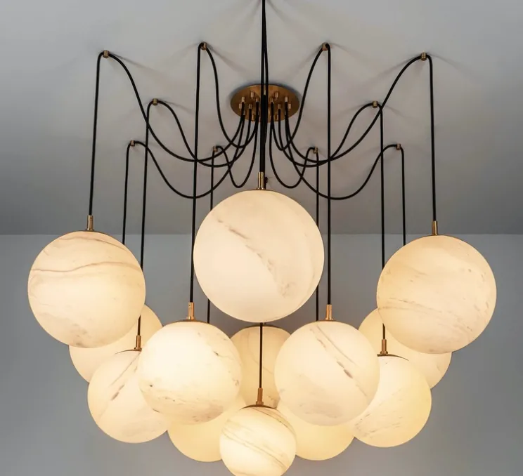 Suspension, Spider, Laiton laqué bruni, marbre, Ø159cm, H133,7cm - Schwung