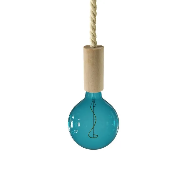 Suspension, série bois, beige, câble en corde, Ø5cm, H11cm - Creative Cables