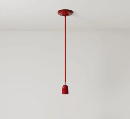 Suspension, série porcelaine, rouge, câble textile rouge feu brillant, Ø4,5cm, H6cm - Creative Cables