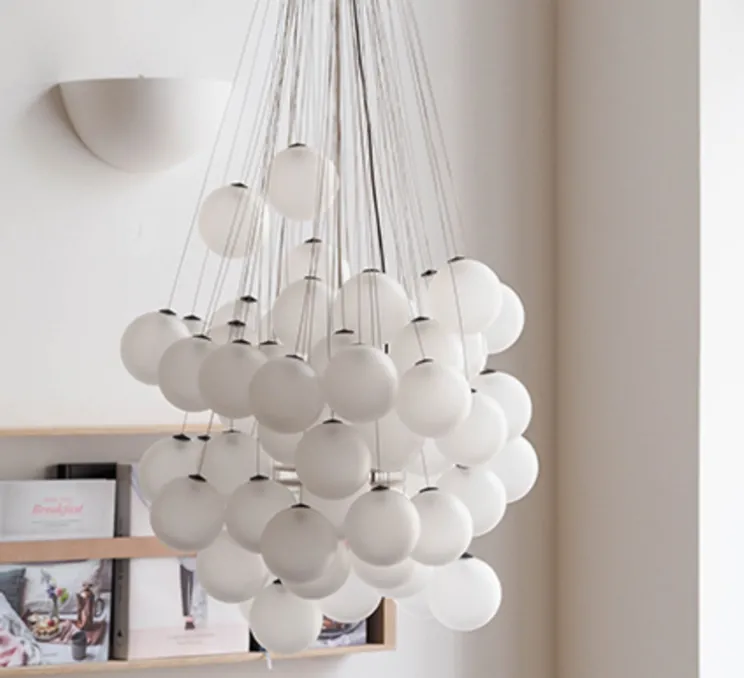 Suspension, Stochastic D87sp, 48 sphères, blanc opalin, LED, 2700k, 1541lm, Ø40cm, H60cm - Luceplan