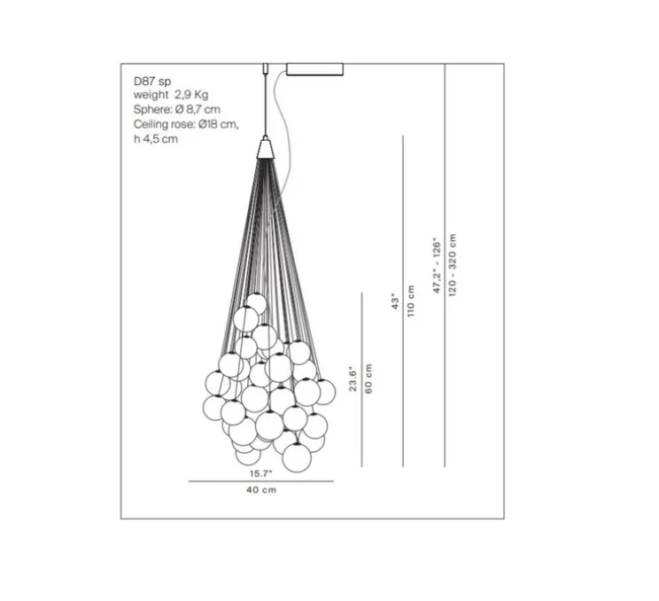 Suspension, Stochastic D87sp, 48 sphères, blanc opalin, LED, 2700k, 1541lm, Ø40cm, H60cm - Luceplan