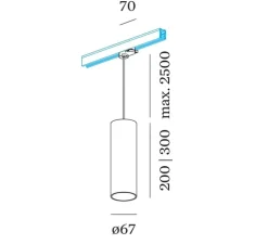 Suspension sur rail, Ray on track 3.0 PAR16, noir mat, laiton, Ø6,7cm, H30cm - Wever&Ducré