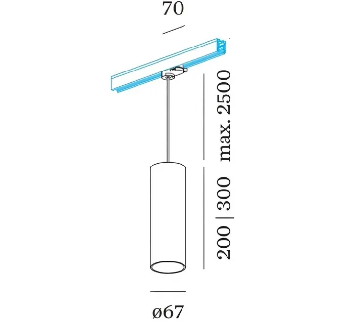 Suspension sur rail, Ray on track 3.0 PAR16, noir mat, laiton, Ø6,7cm, H30cm - Wever&Ducré