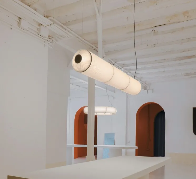 Suspension, Tekio Horizontal P3, circular canopy, papier Washi, LED, dim, 2200-2700K, 3128 lm, L173cm, H25cm - Santa & Cole