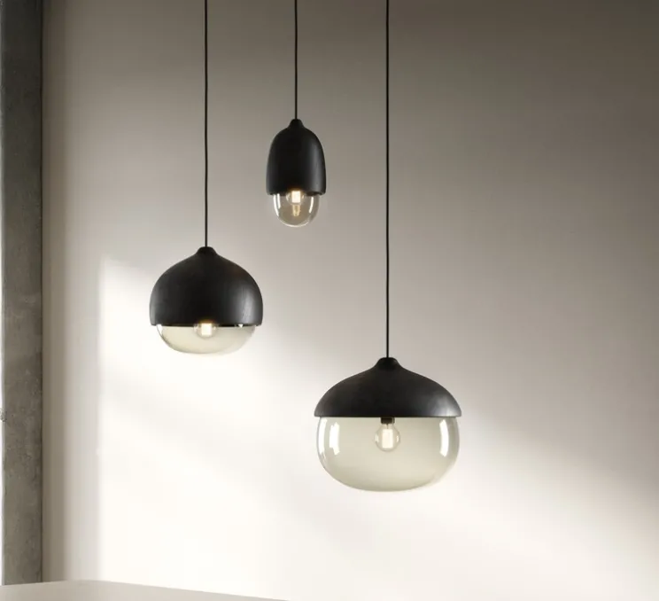 Suspension, Terho S, bois, tilleul, fumé, noir, Ø13,5cm, H21,5cm - Mater