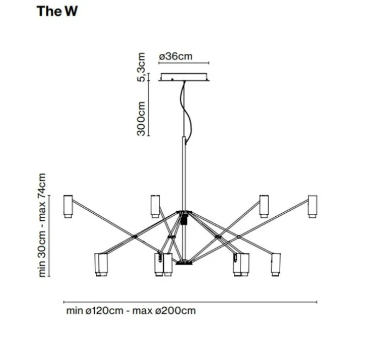 Suspension, The W, noir et terre cuite, LED, dim, 2700K, 9660 lm, Ø200cm, H74cm - Marset