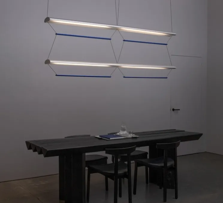 Suspension, Tier Grid 150, argent anodisé, bleu saphir, LED, dim, 2700K, L300cm, H70cm - A-N-D