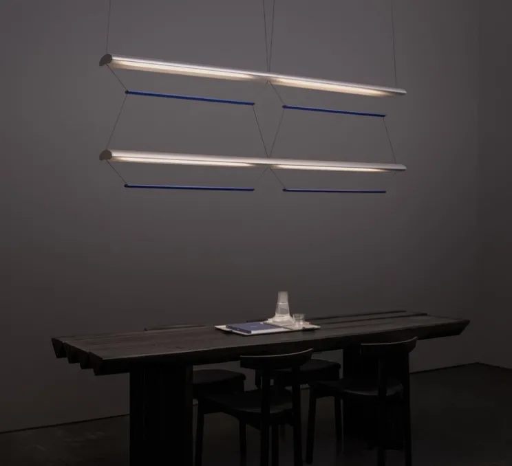 Suspension, Tier Grid 150, argent anodisé, bleu saphir, LED, dim, 2700K, L300cm, H70cm - A-N-D