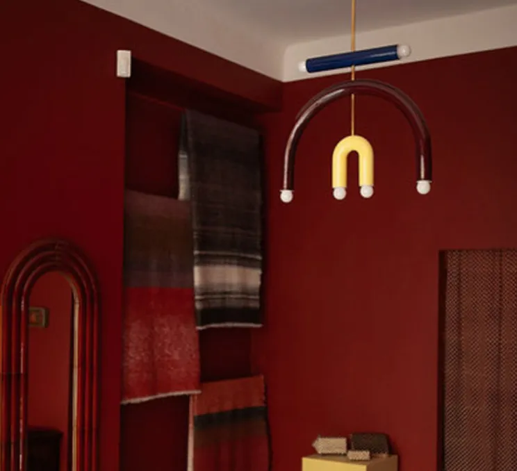 Suspension, TRN F3, bleu marine, marron, jaune pâle, L58cm, H48cm - Pani Jurek