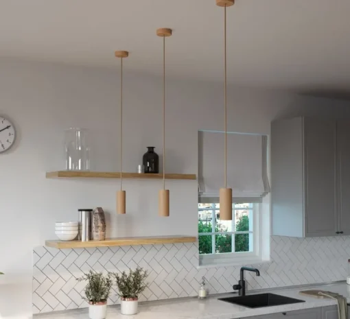 Suspension, Tub-E14, bois, Ø6cm, H15cm - Creative Cables