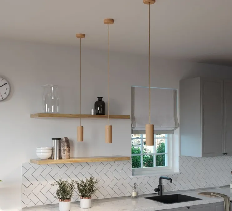 Suspension, Tub-E14, bois, Ø6cm, H15cm - Creative Cables