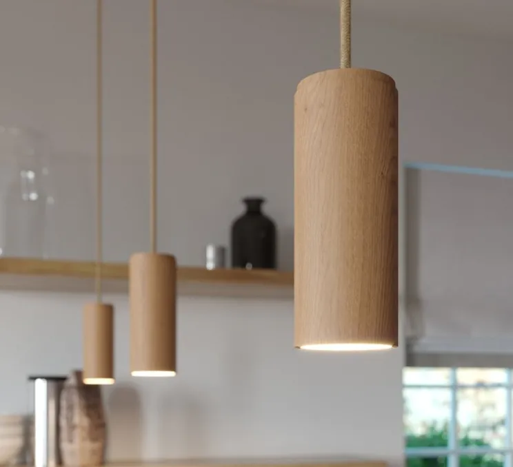Suspension, Tub-E14, bois, Ø6cm, H15cm - Creative Cables