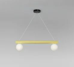 Suspension, Tube with globes and cones, noir, jaune clair, L90cm, H87,3cm - Atelier Areti