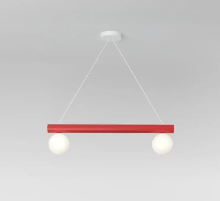 Suspension, Tube with globes and cones, blanc, rouge, L90cm, H87,3cm - Atelier Areti