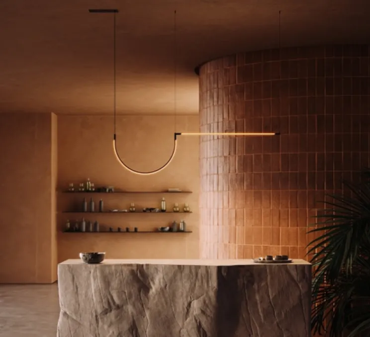 Suspension, Tubs longiligne avec arche, noir, LED, 2700K, 2050 lm, L160cm, H250cm - LEDS C4