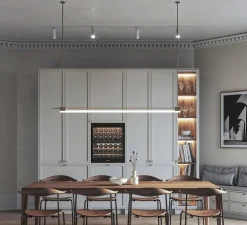 Suspension, Tubus, laiton brossé, PLA bois ébène, LED, 2700K, 1055lm, L100cm, H100cm - Contain