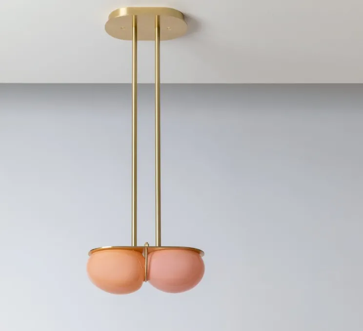 Suspension, Twin 4.0, Rose pastel, laiton brossé, L28cm, H15cm - SkLO Studio