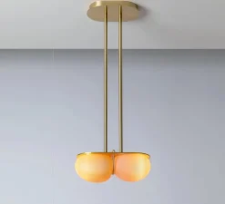 Suspension, Twin 4.0, Rose pastel, laiton brossé, L28cm, H15cm - SkLO Studio