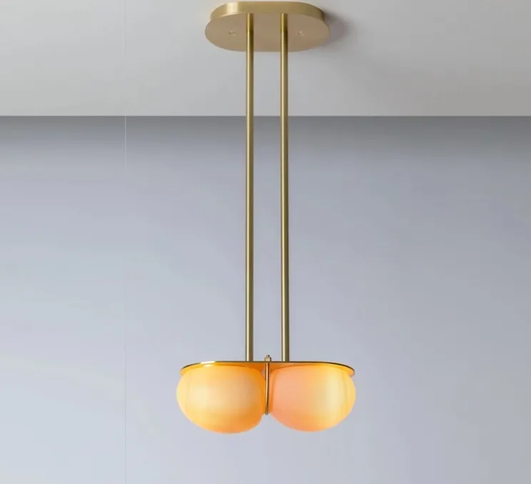 Suspension, Twin 4.0, Rose pastel, laiton brossé, L28cm, H15cm - SkLO Studio