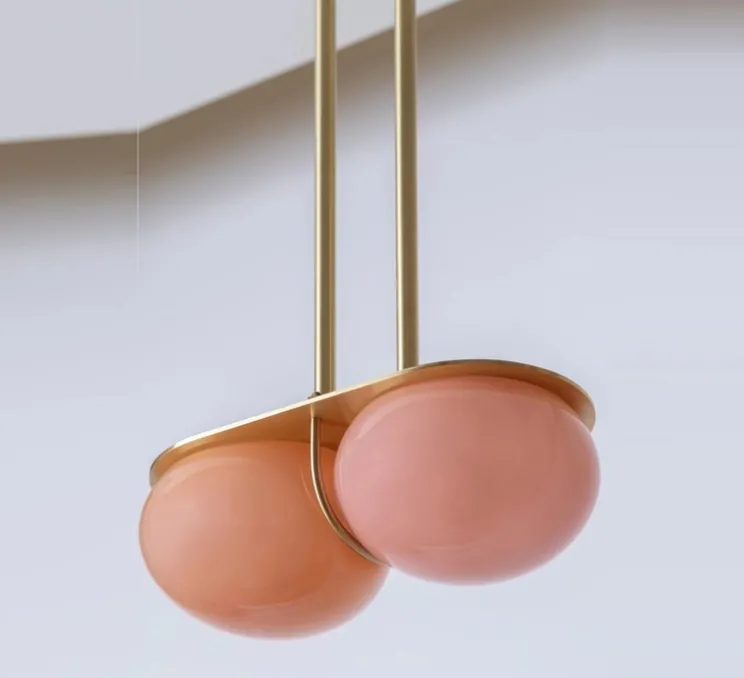Suspension, Twin 4.0, Rose pastel, laiton brossé, L28cm, H15cm - SkLO Studio