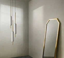Suspension, Typha 02, blanc et laiton, LED, 2700K, 3600lm, Ø5cm, H80cm - Il Fanale
