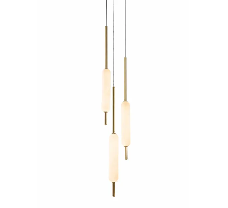 Suspension, Typha 02, blanc et laiton, LED, 2700K, 3600lm, Ø5cm, H80cm - Il Fanale