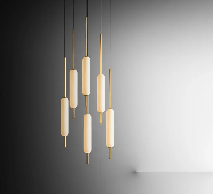 Suspension, Typha 03, blanc et laiton, LED, 2700K, 7200lm, Ø5cm, H80cm - Il Fanale