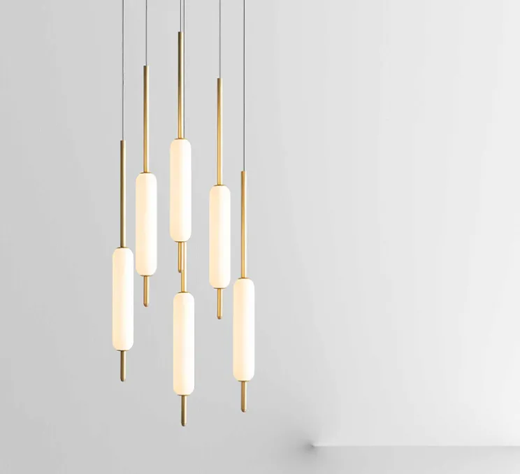 Suspension, Typha 03, blanc et laiton, LED, 2700K, 7200lm, Ø5cm, H80cm - Il Fanale
