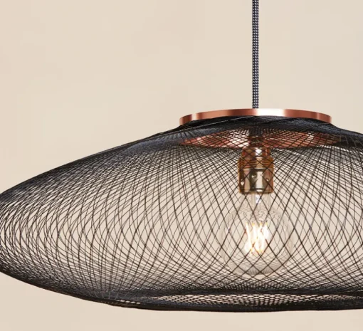 Suspension, UFO Full, Medium, noir charbon, câble noir et blanc, Ø60cm, H18cm - Atelier Robotiq