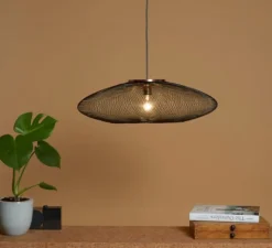 Suspension, UFO Full Small, noir charbon, câble noir et blanc, Ø40cm, H12cm - Atelier Robotiq