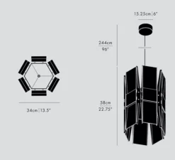 Suspension, Vector, 6 panneaux, noir, LED, dim, coupure de phase, 2700K, Ø34cm, H58cm - A-N-D