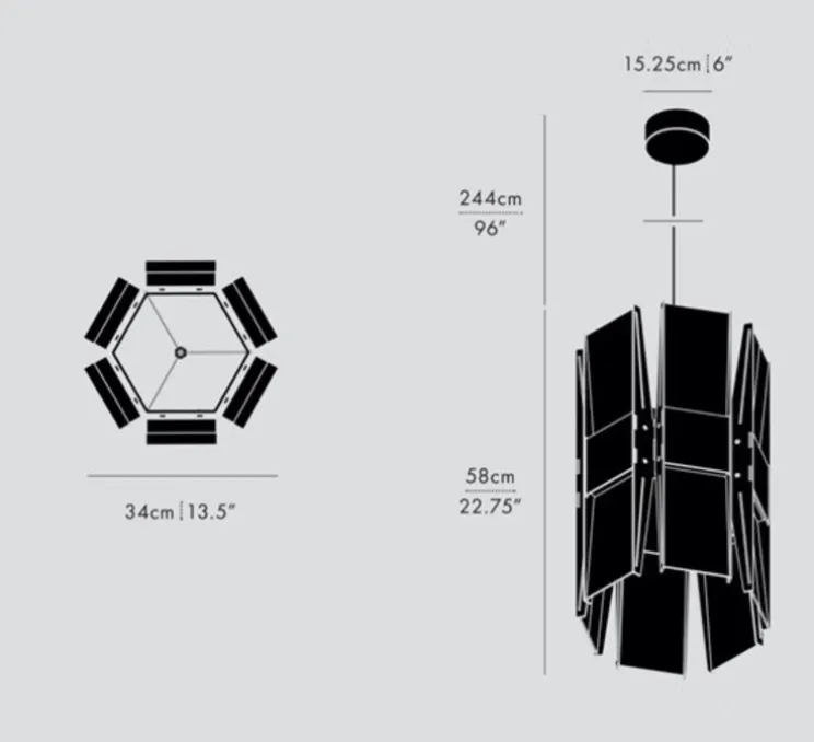 Suspension, Vector, 6 panneaux, noir, LED, dim, coupure de phase, 2700K, Ø34cm, H58cm - A-N-D