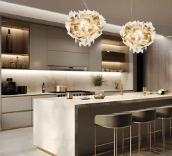 Suspension, Veli Aurea L, câble transparent, blanc, or, Ø60cm, H50cm - Slamp