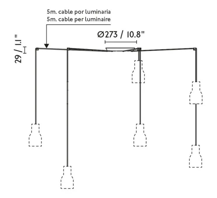 Suspension, Venice 5L, noir et blanc, Ø20cm, H19,7cm - Faro