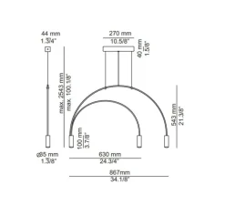 Suspension, Volta, T-3536-W, noire avec têtes noires, LED, dim, 2700k, 3 x 565 lm, L86,7cm, H54,3cm - Estiluz