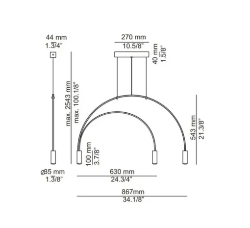 Suspension, Volta, T-3536-W, noire avec têtes noires, LED, dim, 2700k, 3 x 565 lm, L86,7cm, H54,3cm - Estiluz
