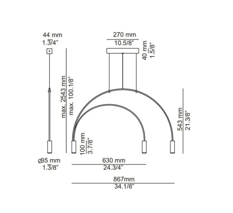 Suspension, Volta, T-3536-W, noire avec têtes noires, LED, dim, 2700k, 3 x 565 lm, L86,7cm, H54,3cm - Estiluz