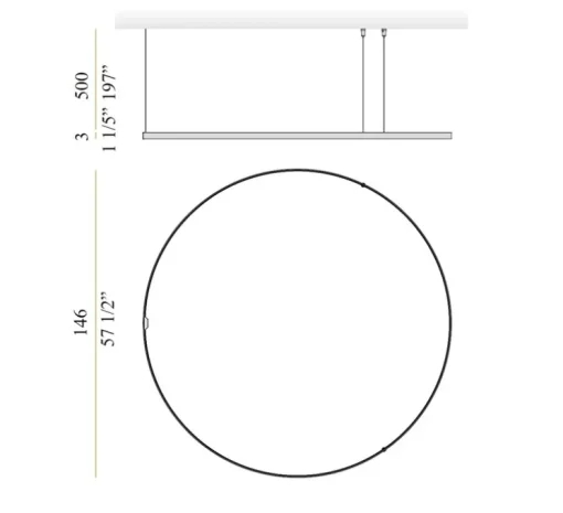 Suspension, Zero Round Vertical sans rosace, laiton satiné, LED, 3000K, 6120lm, Ø146cm, H3cm - Panzeri