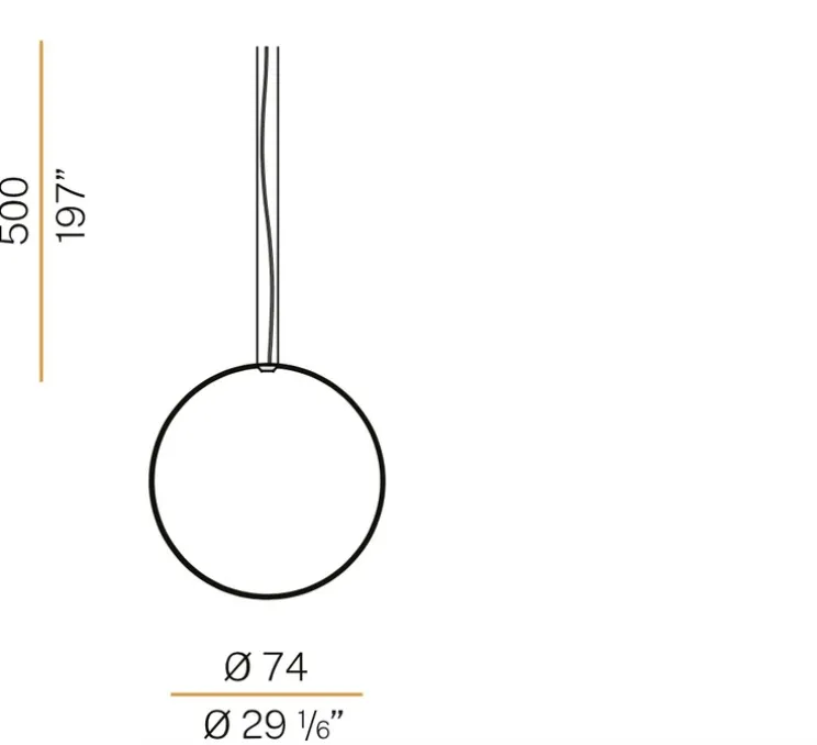 Suspension, Zero round vertical, cuivre, LED, dim, 2700k, 3059 lm, Ø74cm, H5cm - Panzeri