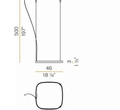 Suspension, Zero Square, laiton, LED, 2700K, 2000lm, L46cm, H5cm - Panzeri