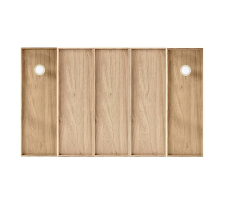 Tête de lit, Wallwood, droit, chêne, pour lit 140 à 180cm + 2 liseuses Janed, laiton, L200cm, H120cm- Studio Gazelles Editions