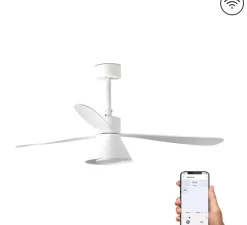Ventilateur lumineux, Amelia L Cone, blanc, LED, dim, 2700 - 4350 - 6000K, 1300 lm, Ø132cm, H43cm - Faro