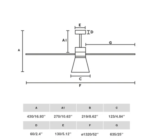 Ventilateur lumineux, Amelia L Cone, blanc, LED, dim, 2700 - 4350 - 6000K, 1300 lm, Ø132cm, H43cm - Faro