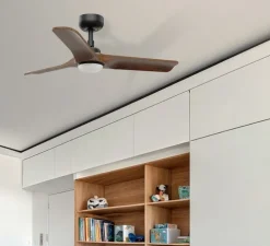 Ventilateur lumineux, Heywood S, noir, noyer, LED, 2700-4000-6000K, 480 lm, Ø90cm, H27cm - Faro