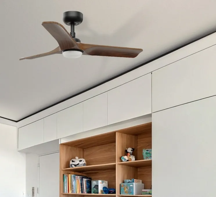 Ventilateur lumineux, Heywood S, noir, noyer, LED, 2700-4000-6000K, 480 lm, Ø90cm, H27cm - Faro